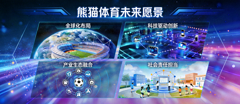 熊猫体育未来愿景概念图 - 展示全球化、技术、产业生态和社会责任的宏伟蓝图